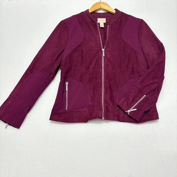 Chico's Jackets & Blazers - Chicos Faux Suede Mixed Media Moto Bomber Jacket Plum Purple Size 1 M